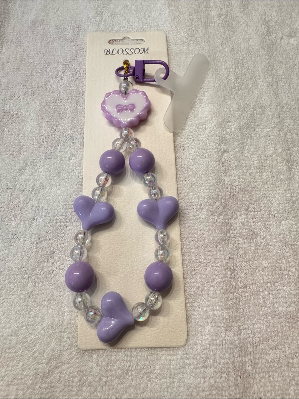 Lavender Beaded Heart Bracelet Clip phone charm